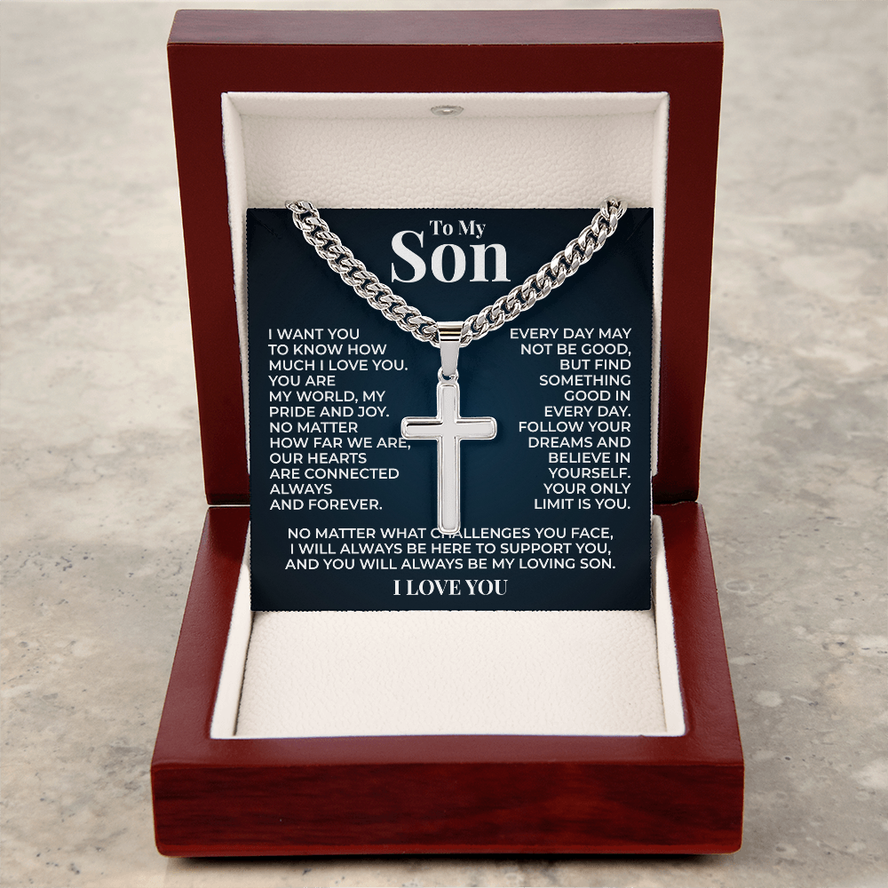 Cuban Chain with Cross Necklace - To My Son "Follow You Dreams"