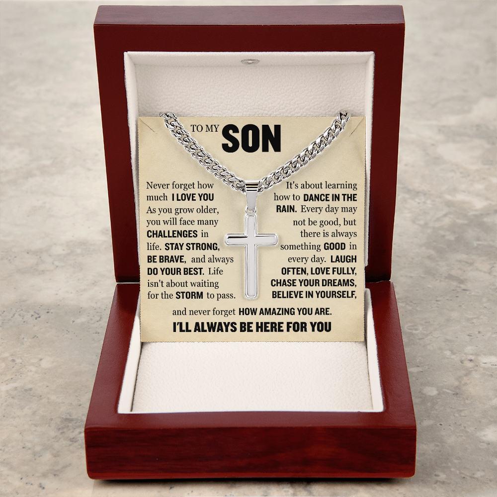 Cross Cuban Link Chain - To My Son "Never Forget How Amazing You Are"