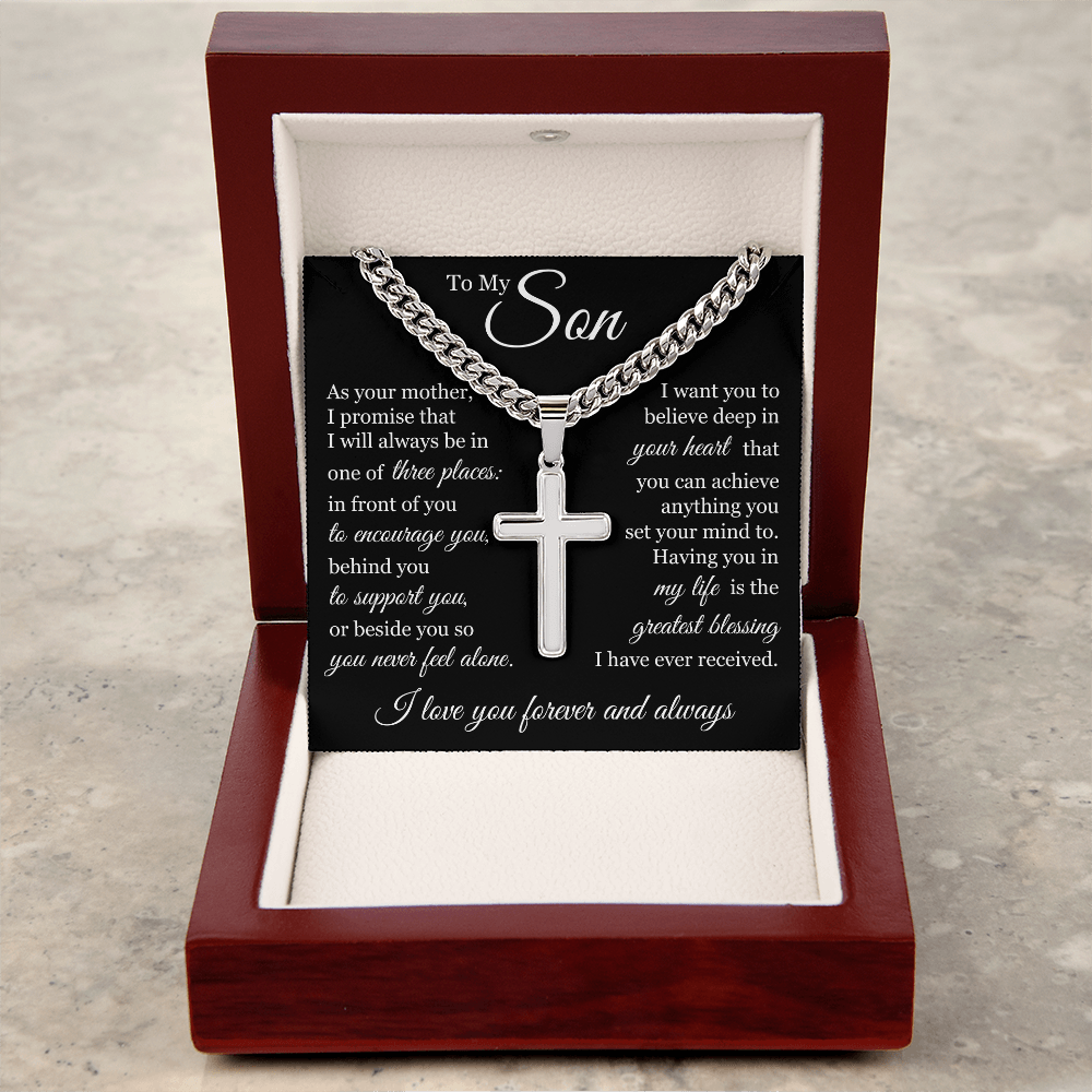 Cross Cuban Link Chain - To My Son "I Love You Forever and Always"