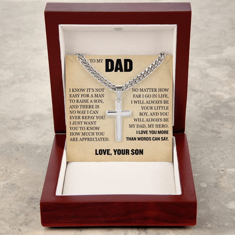 Cross Cuban Link Chain - To My Dad "I Love You More Than Words Can Say"