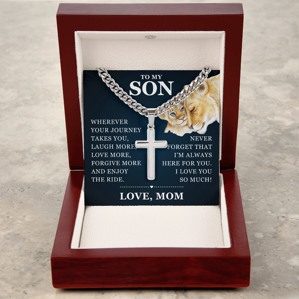 Artisan Cross with Cuban Link Chain - To My Son "I Love You So Much"