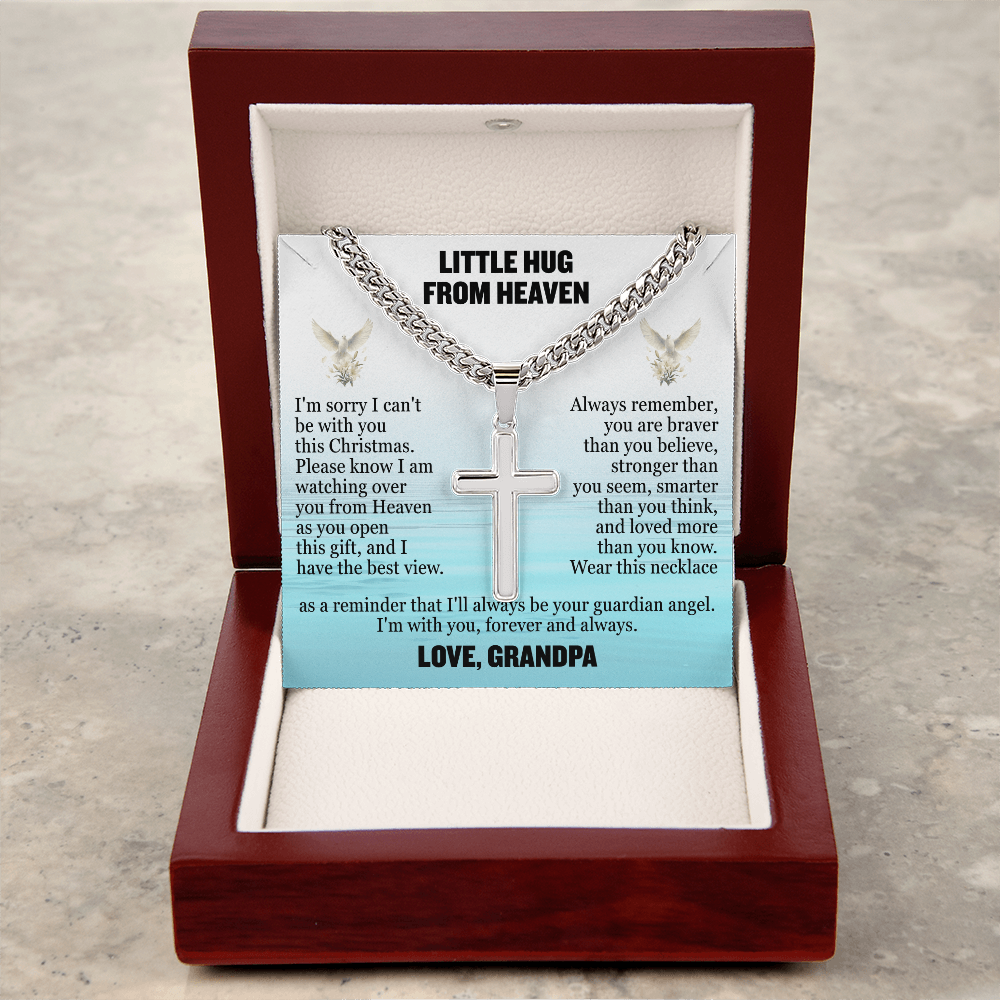 Cross Cuban Link Chain - Little Hug From Heaven From Grandpa
