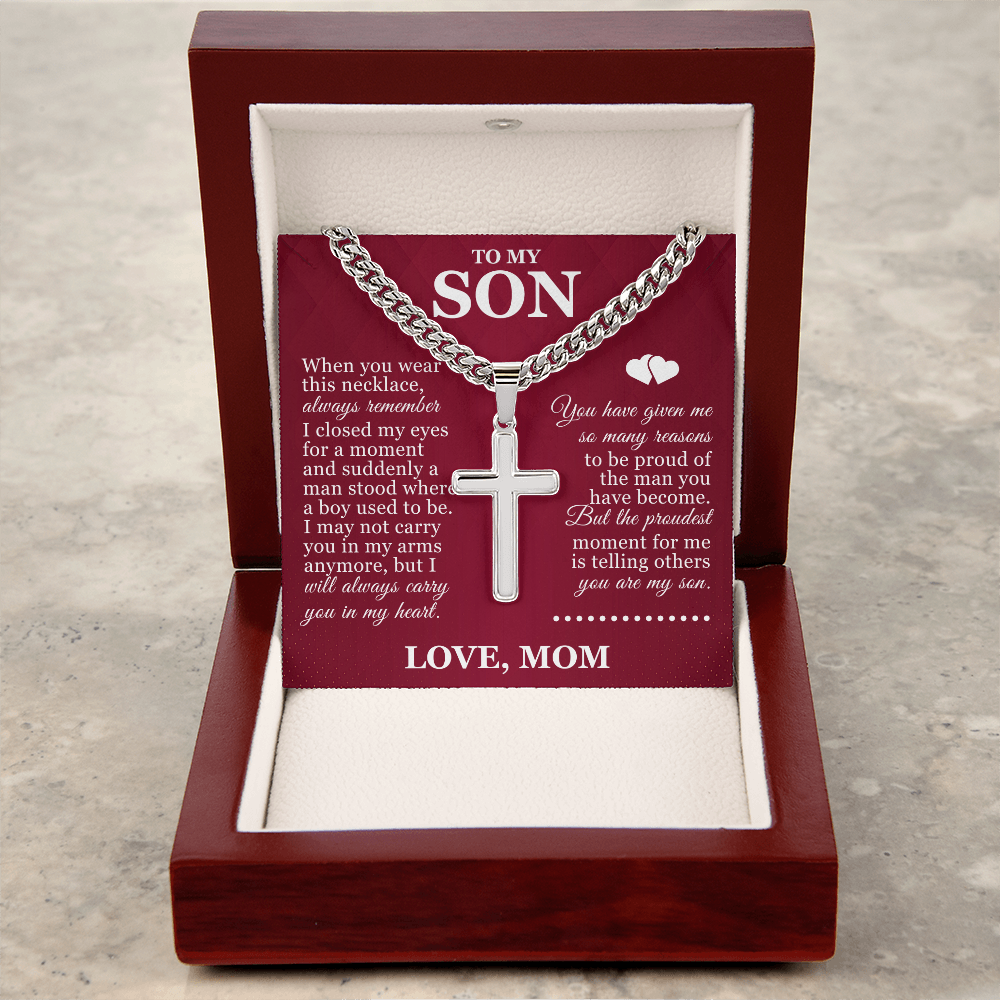 Artisan Cross with Cuban Link Chain - To My Son "Always Remember"