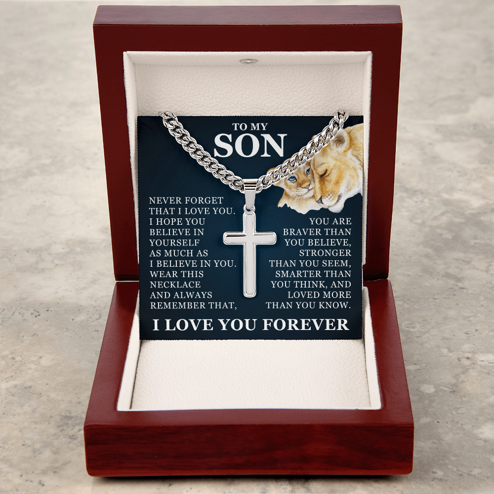 Artisan Cross with Cuban Link Chain - To My Son "I Believe In You"