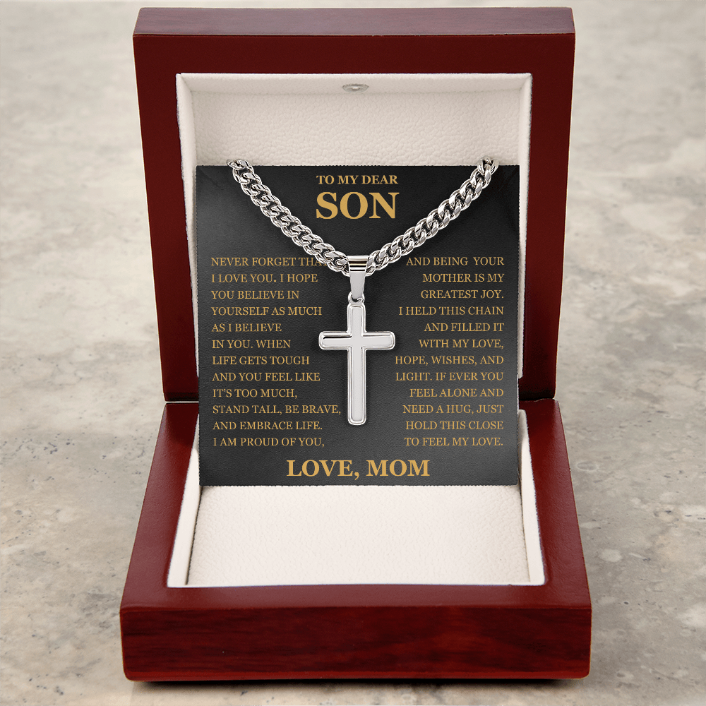 To My Son - Artisan Cross with Cuban Link Chain