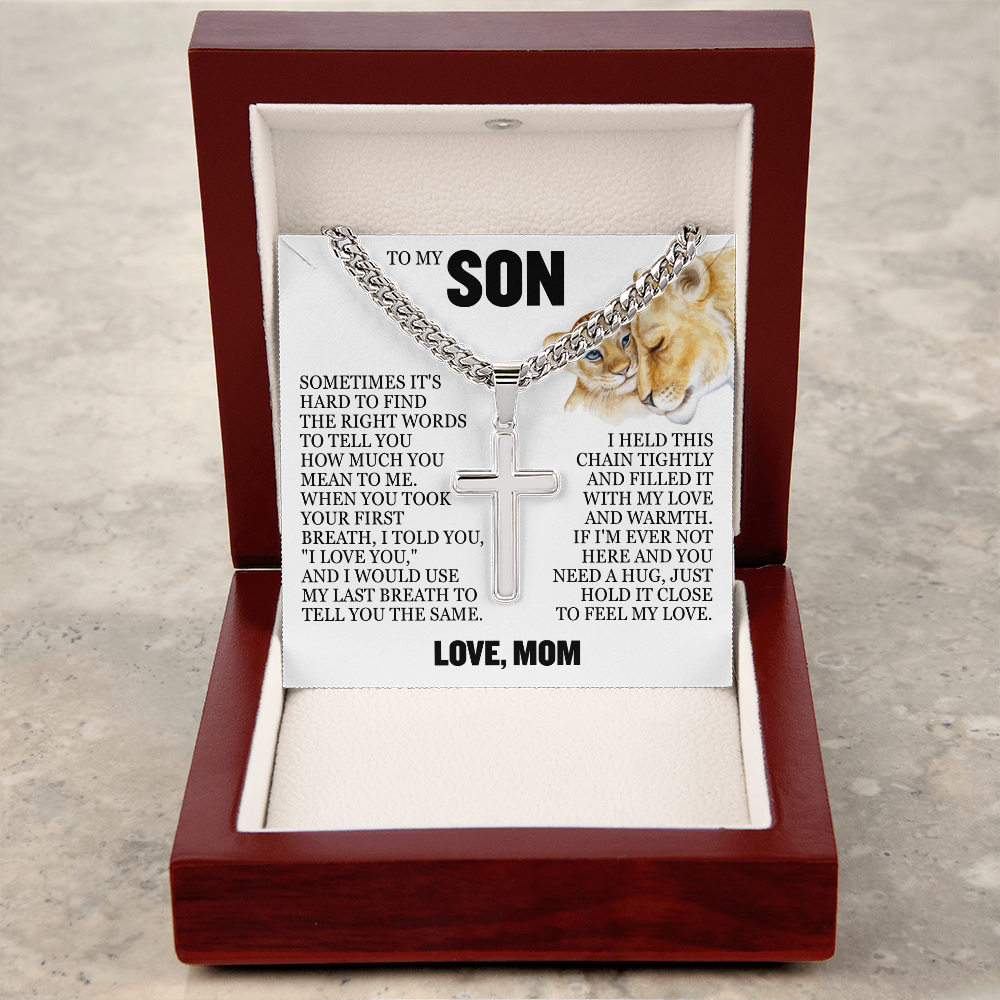 Cross Cuban Link Chain - To My Son "I Love You"