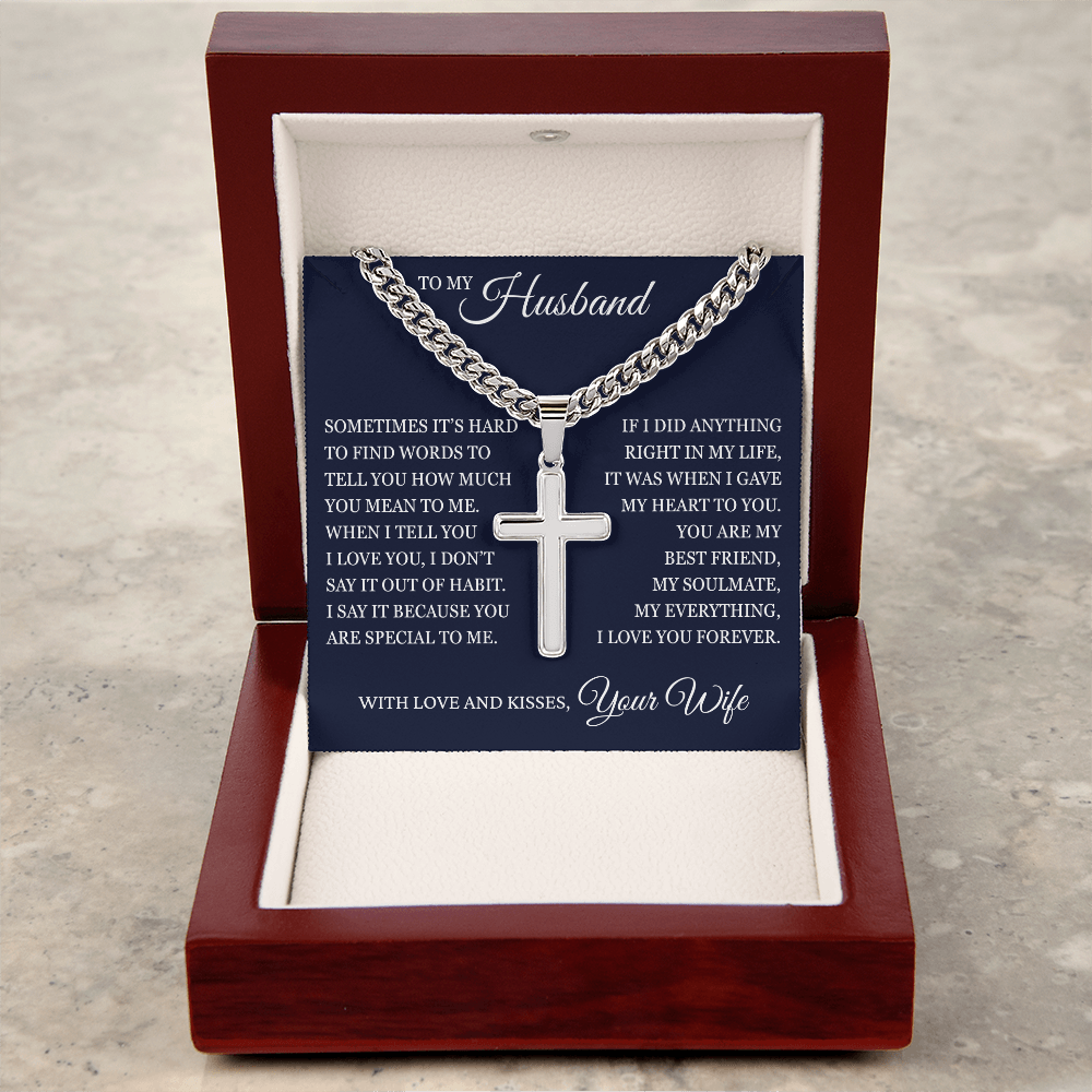 Cross Cuban Link Chain - To My Husband "I Love You Forever"