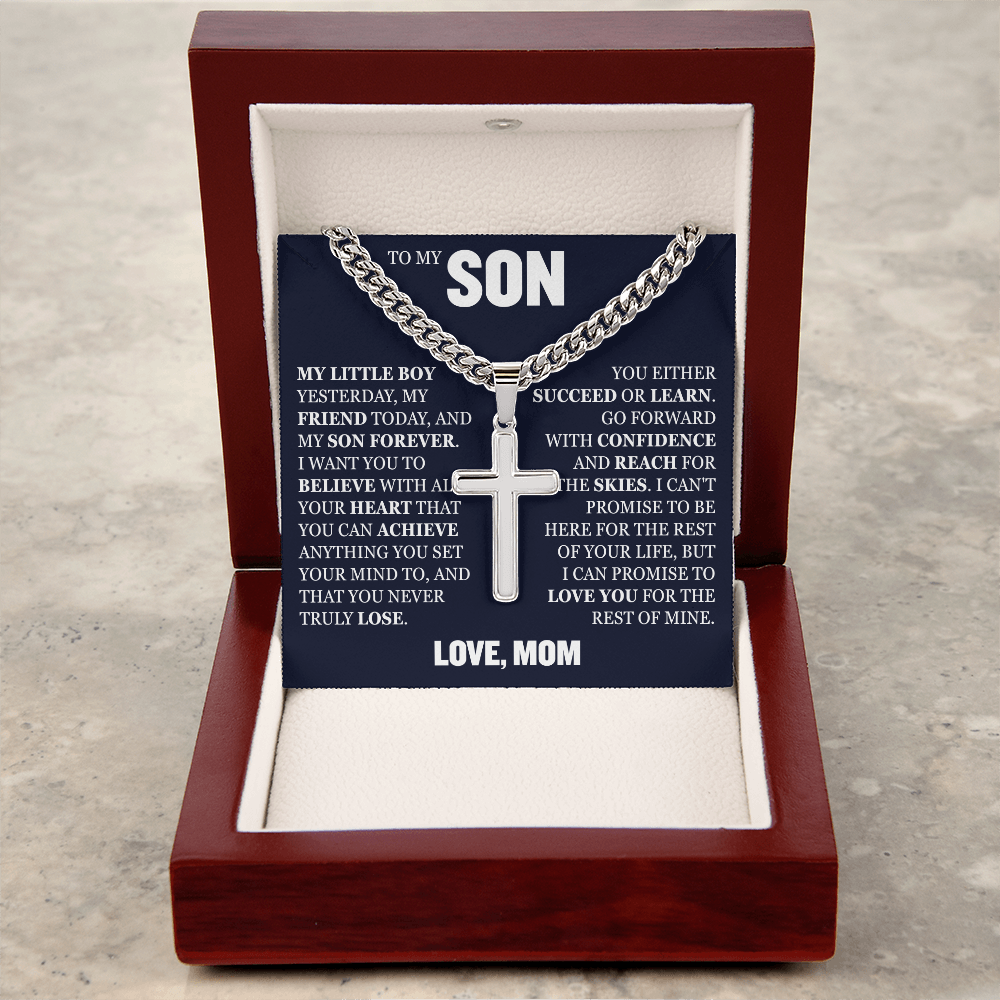 Cross Cuban Link Chain - To My Son "Reach For The Skies"