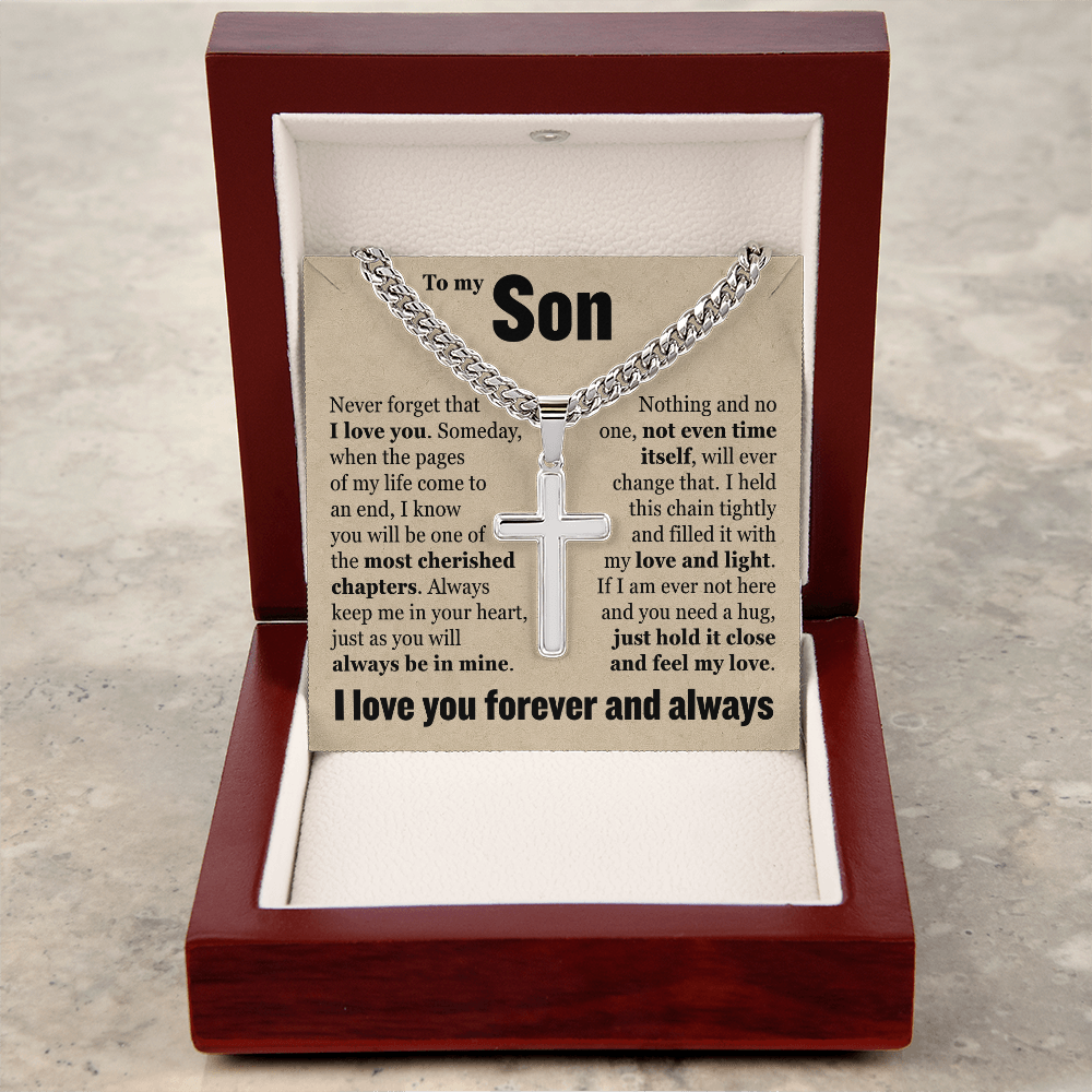 Cross Cuban Link Chain - To My Son "Always Keep Me In Your Heart"