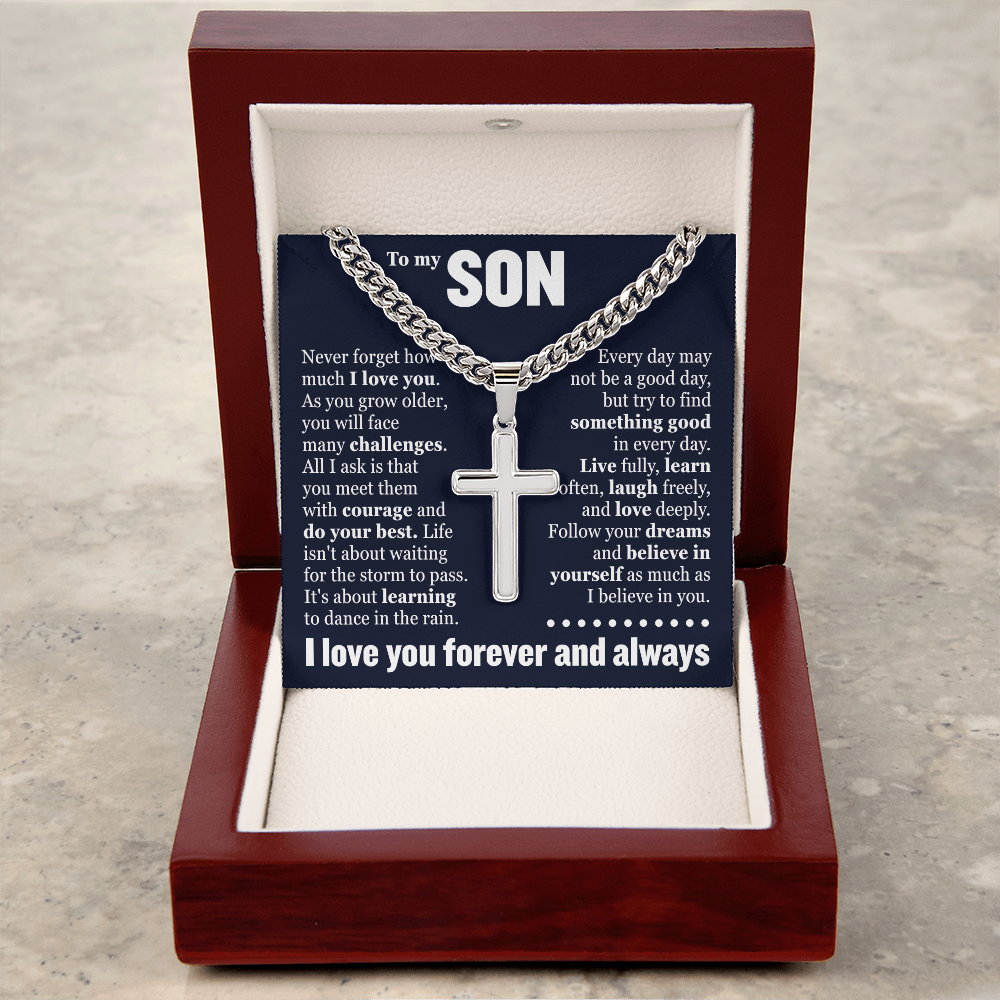 Cross Cuban Link Chain - To My Son "Never Forget How Much I Love You"