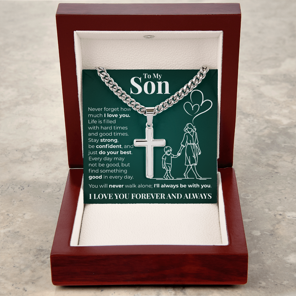 Cuban Chain with Cross Necklace -  To My Son "I Love You"