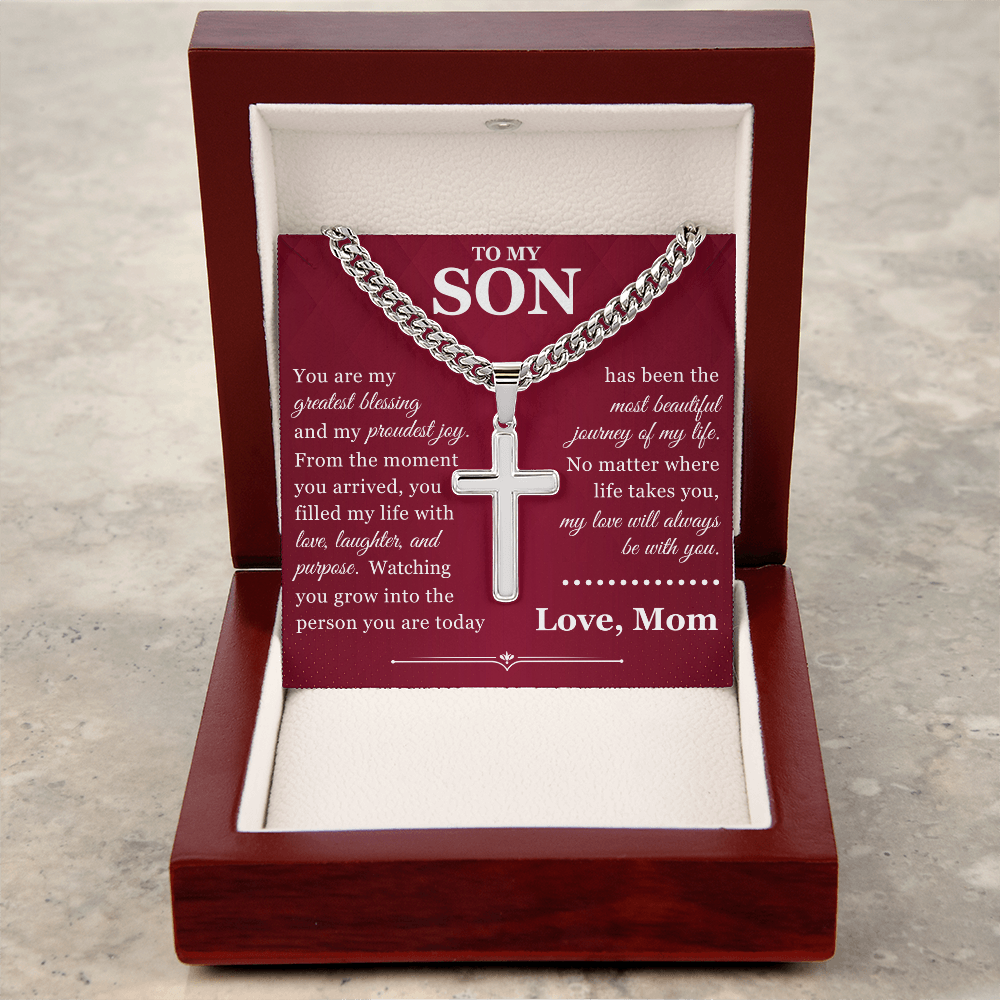 Artisan Cross with Cuban Link Chain - To My Son "You Are My Greatest Blessing"