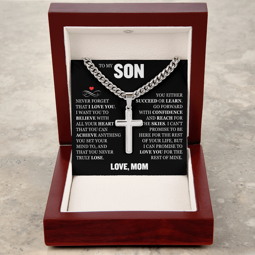 Cross Cuban Link Chain - To My Son "Never Forget That I Love You"