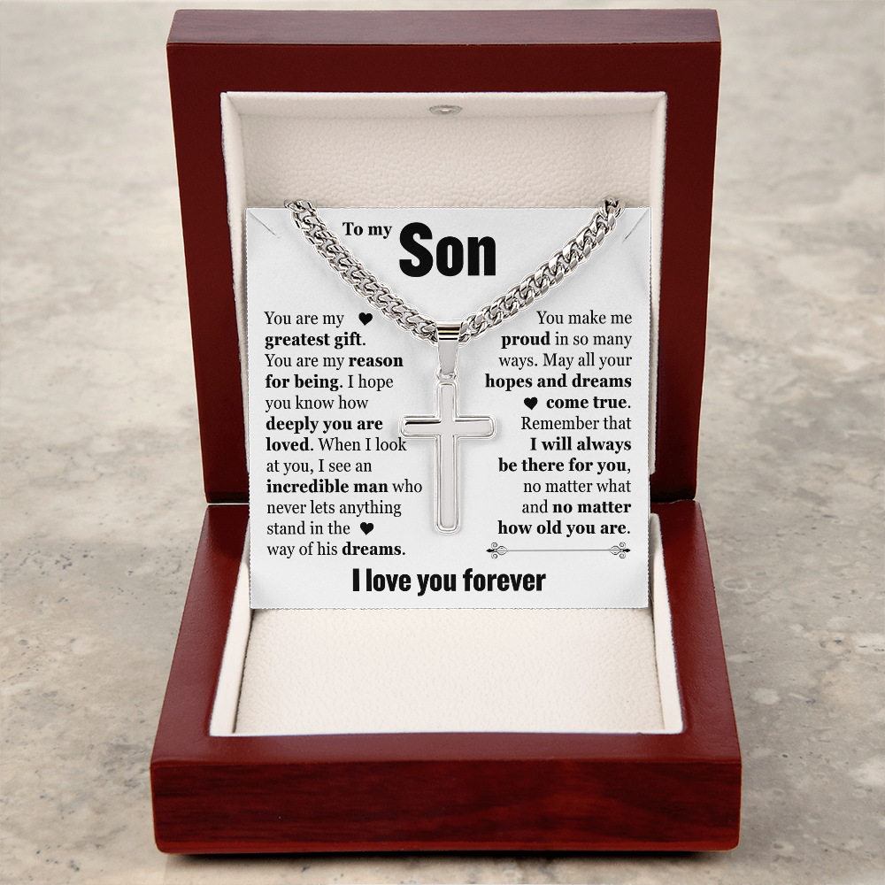 Cross Cuban Link Chain - To My Son "You Are My Greatest Gift"