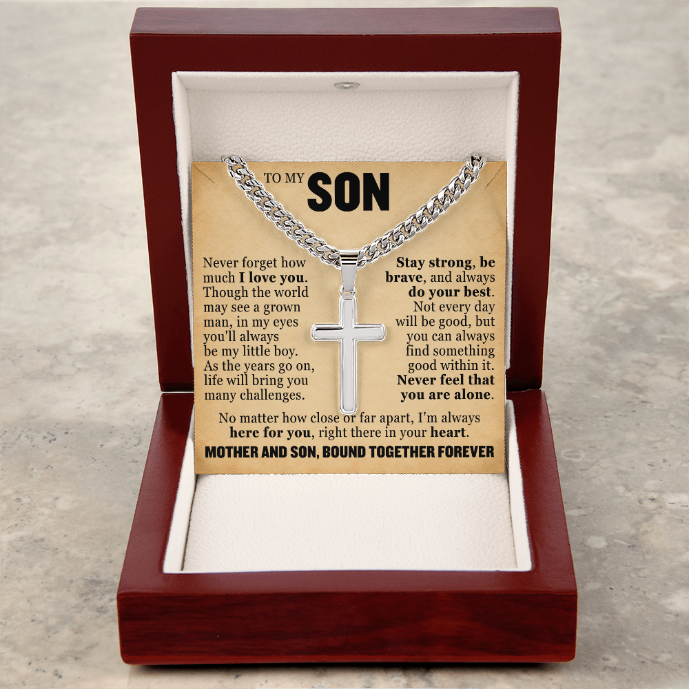 Cross Cuban Link Chain - To My Son "Mother and Son, Bond Together Forever"