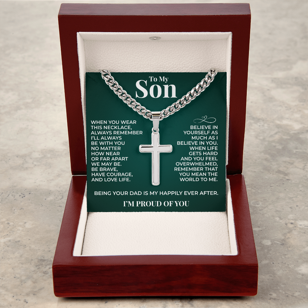 Cuban  Chain with Cross Necklace - To My Son "Believe In Yourself"