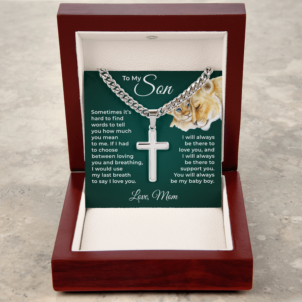 Cuban Chain with Cross Necklace - To My Son "I Love You"
