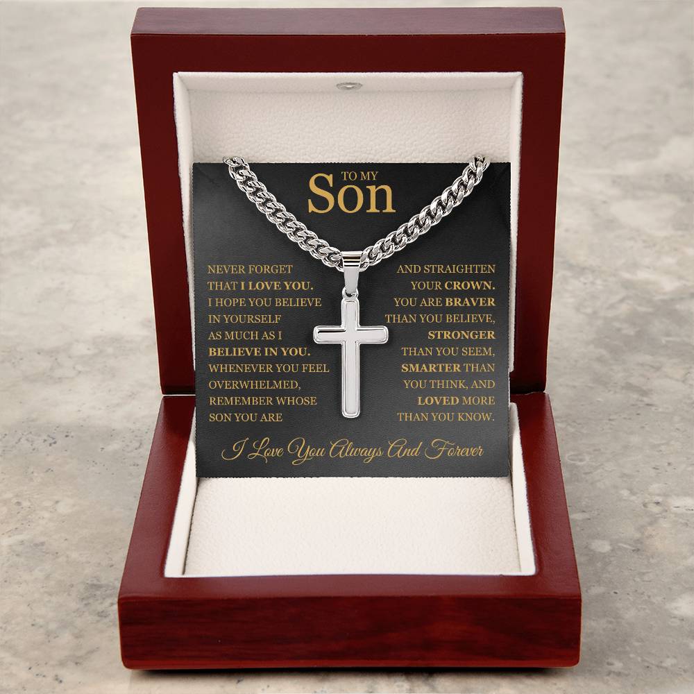 To My Son - Artisan Cross with Cuban Link Chain