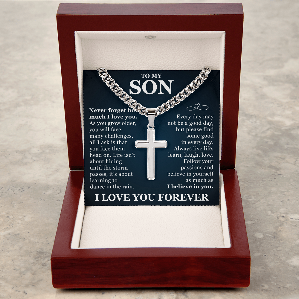 Artisan Cross with Cuban Link Chain - To My Son "I Believe In You"