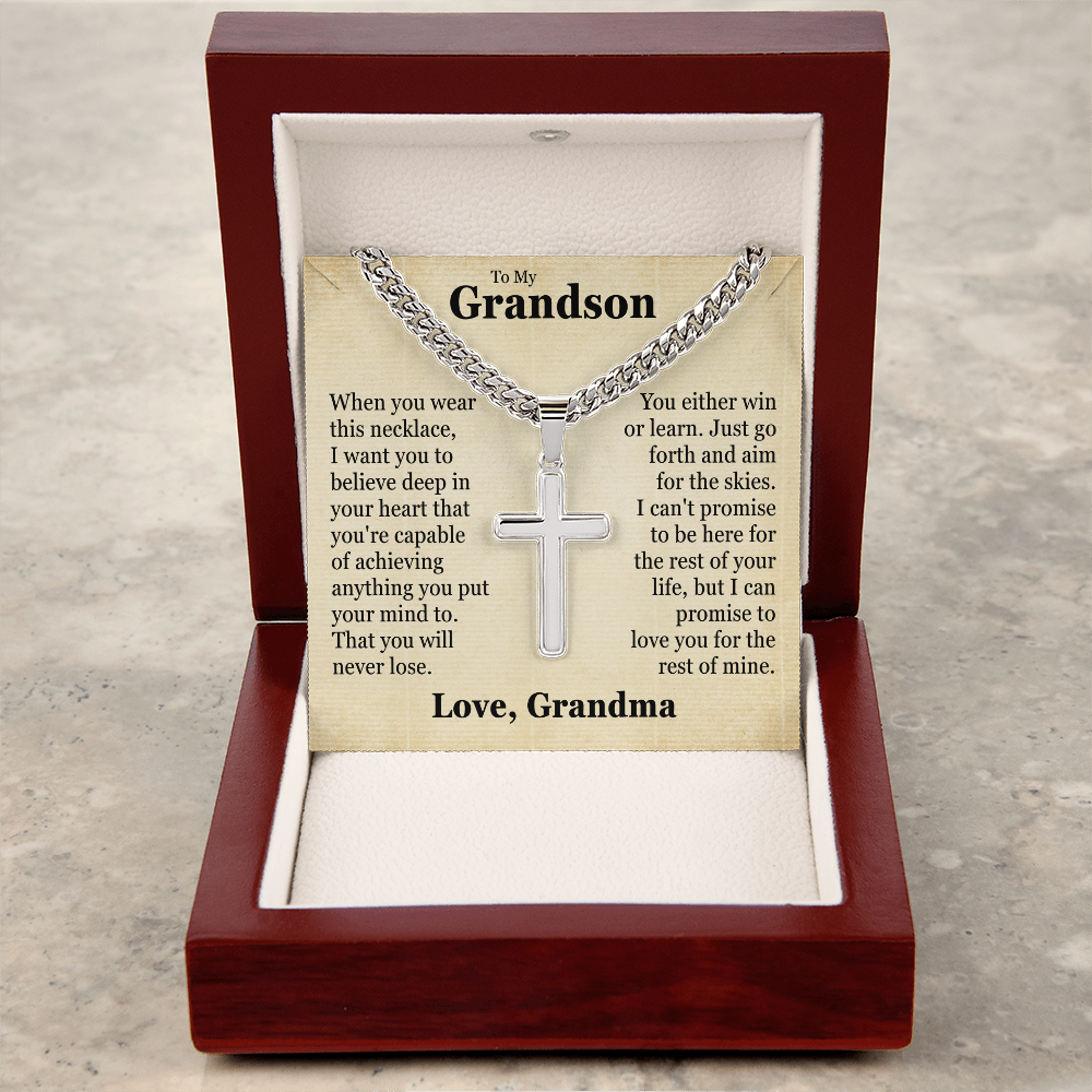 Cross Cuban Link Chain - To My Grandson "You Are Capable of Achieving Anything"