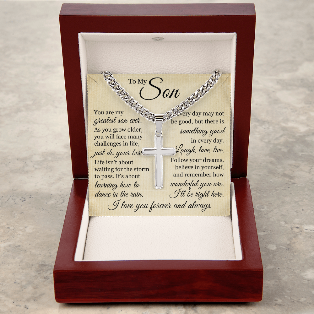 Cross Cuban Link Chain - To My Son "Just Do Your Best"