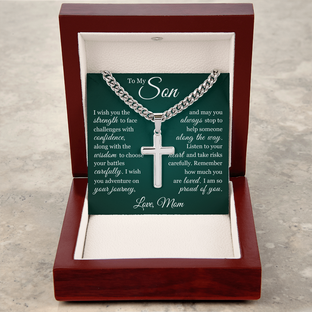 Artisan Cross with Cuban Link Chain - To My Son "I Am So Proud Of You"