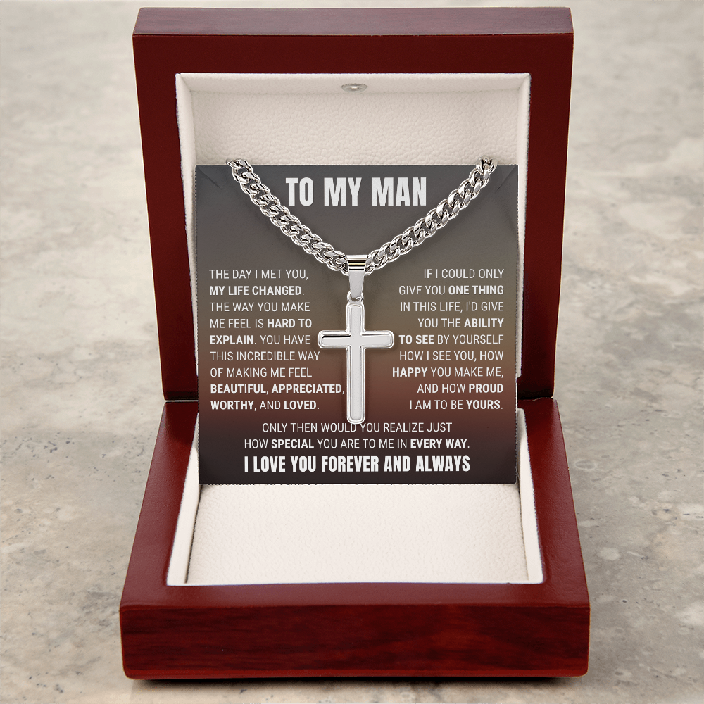 Cross Cuban Link Chain - To My Husband "How Happy You Make Me"