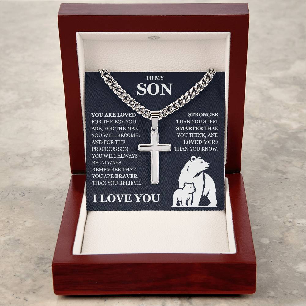 To My Son - Artisan Cross with Cuban Link Chain