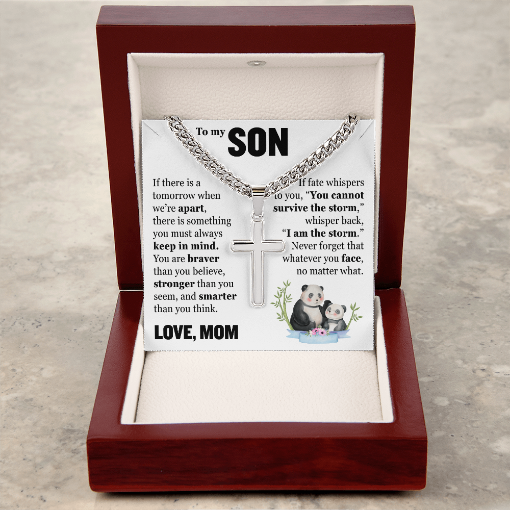 Cross Cuban Link Chain - To My Son "You Are Braver Than You Believe"