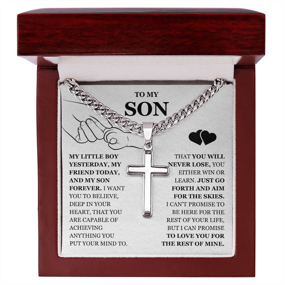 To My Son - Artisan Cross with Cuban Link Chain