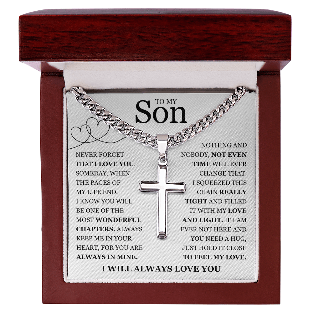 To My Son - Artisan Cross with Cuban Link Chain