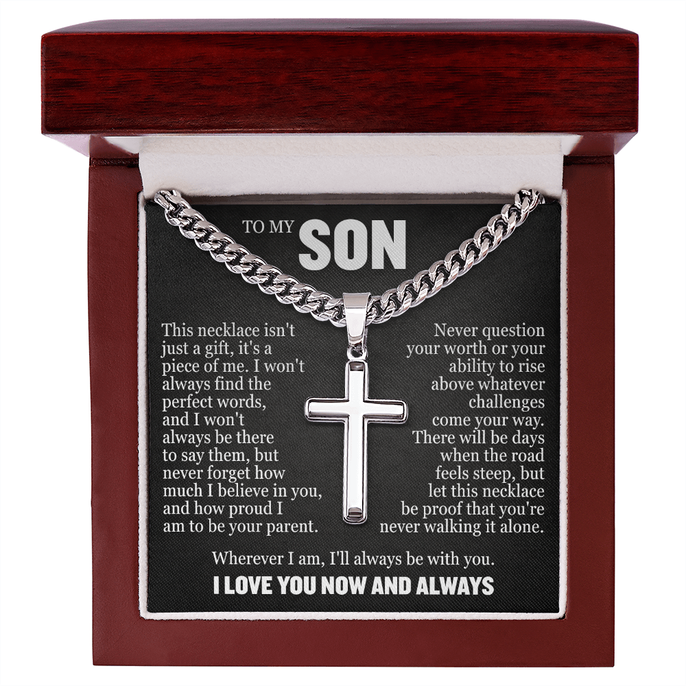 Cross Cuban Link Chain - To My Son "Never Question Your Worth"