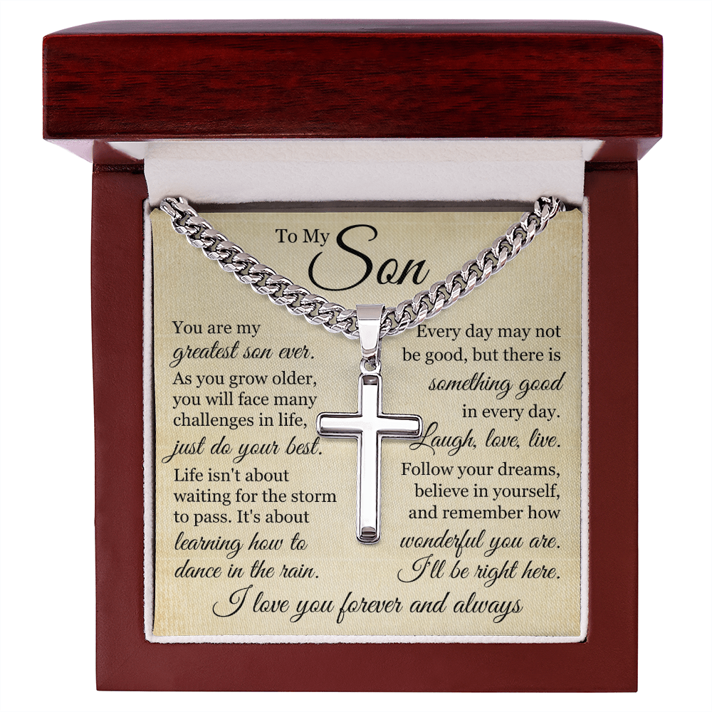 Cross Cuban Link Chain - To My Son "Just Do Your Best"