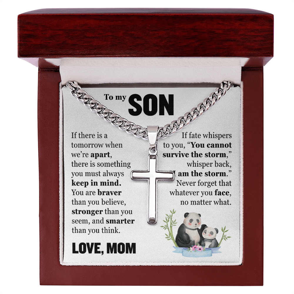Cross Cuban Link Chain - To My Son "You Are Braver Than You Believe"