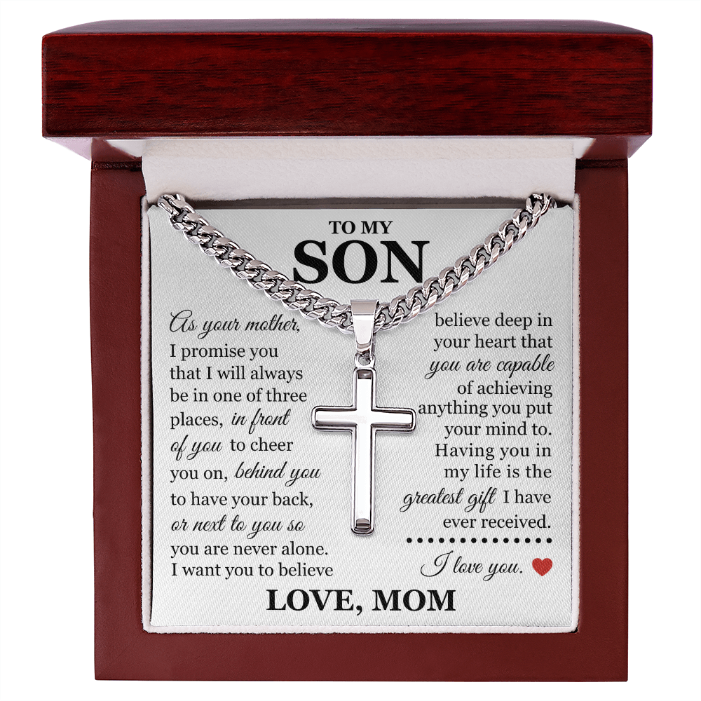 Artisan Cross with Cuban Link Chain - To My Son "You Are Never Alone"