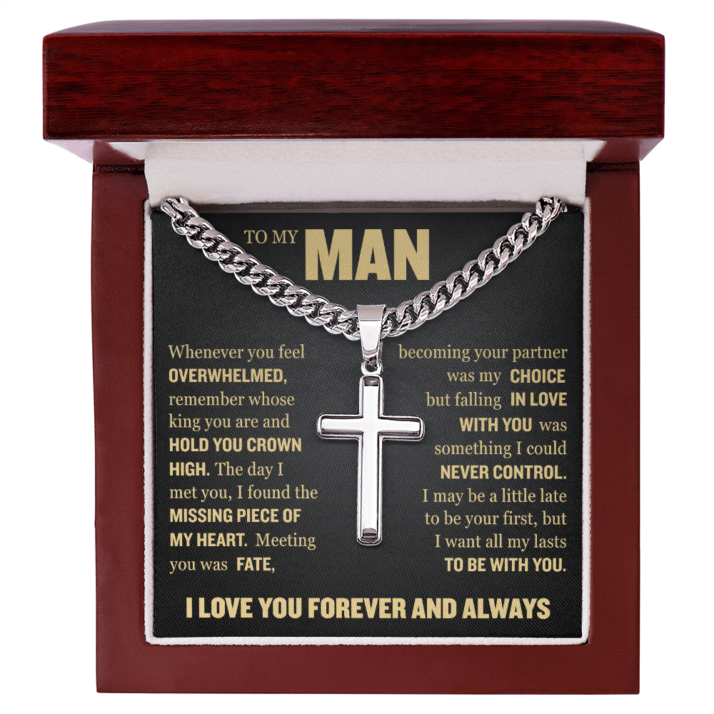 Cross Cuban Link Chain - To My Man "I Found The Missing Piece of My Heart"