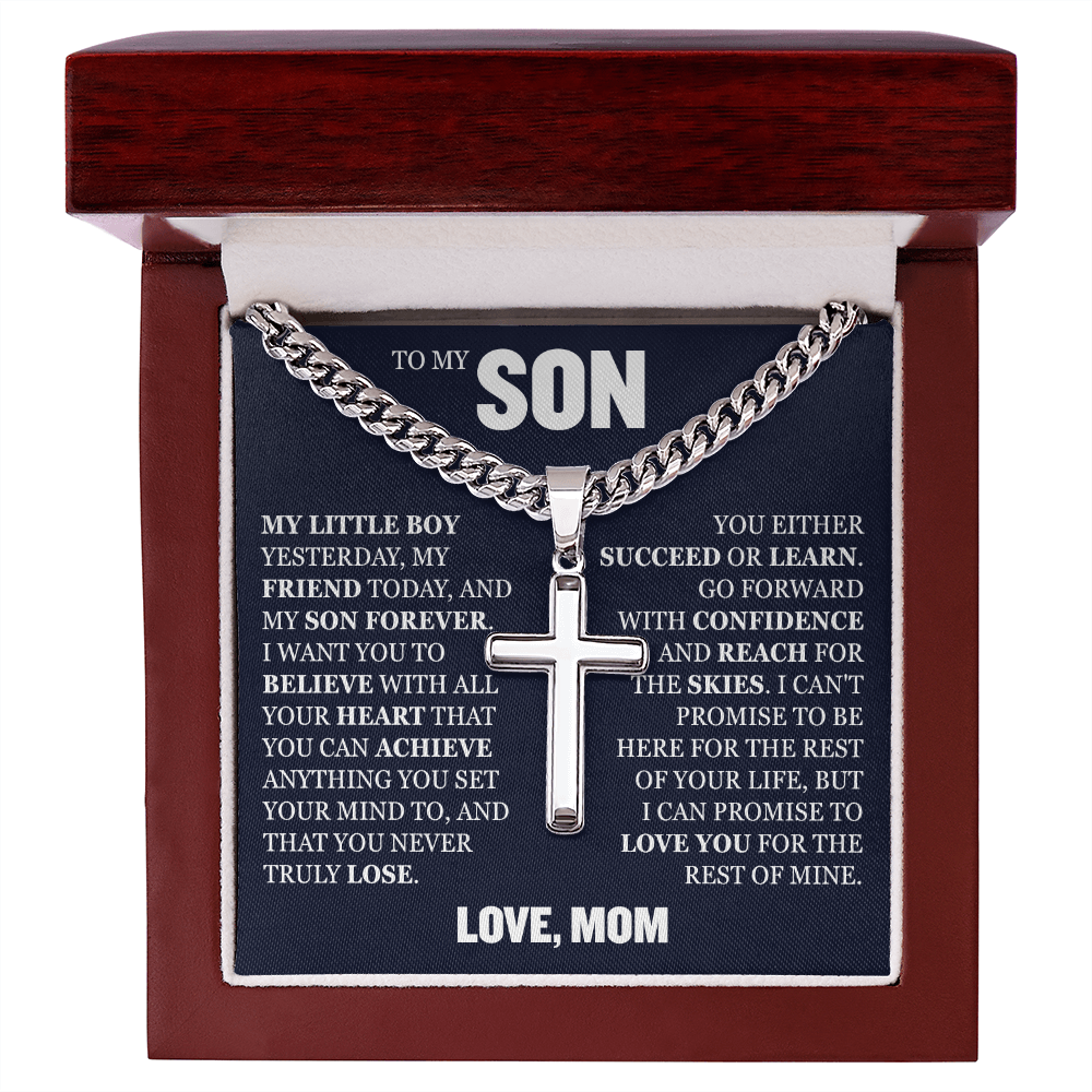 Cross Cuban Link Chain - To My Son "Reach For The Skies"