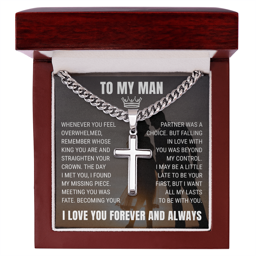 Cross Cuban Link Chain - To My Husband "Meeting You Was Fate"