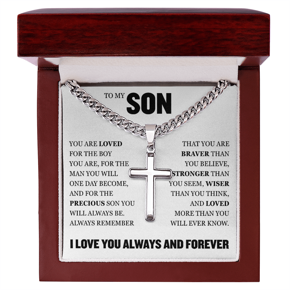Cross Cuban Link Chain - To My Son "You Are Loved"