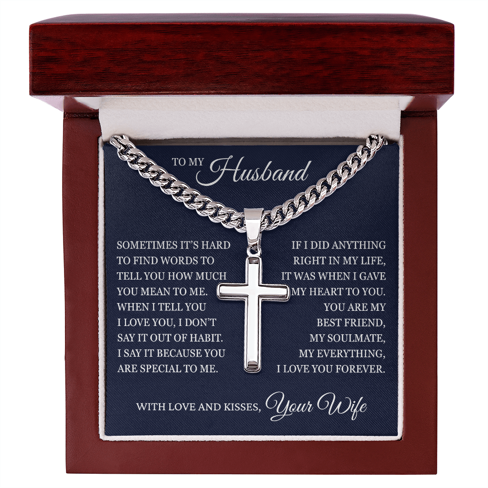 Cross Cuban Link Chain - To My Husband "I Love You Forever"