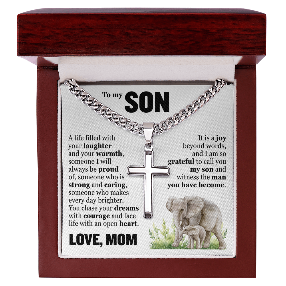 Cross Cuban Link Chain - To My Son "Chase Your Dreams With Courage"