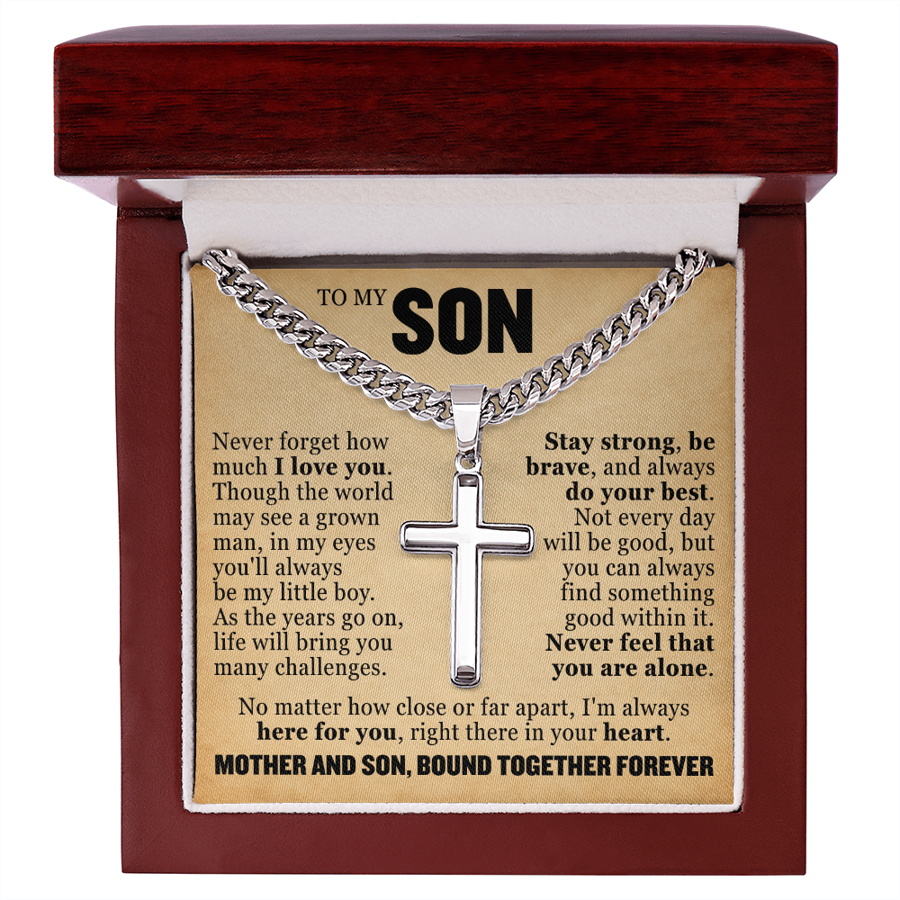 Cross Cuban Link Chain - To My Son "Mother and Son, Bond Together Forever"