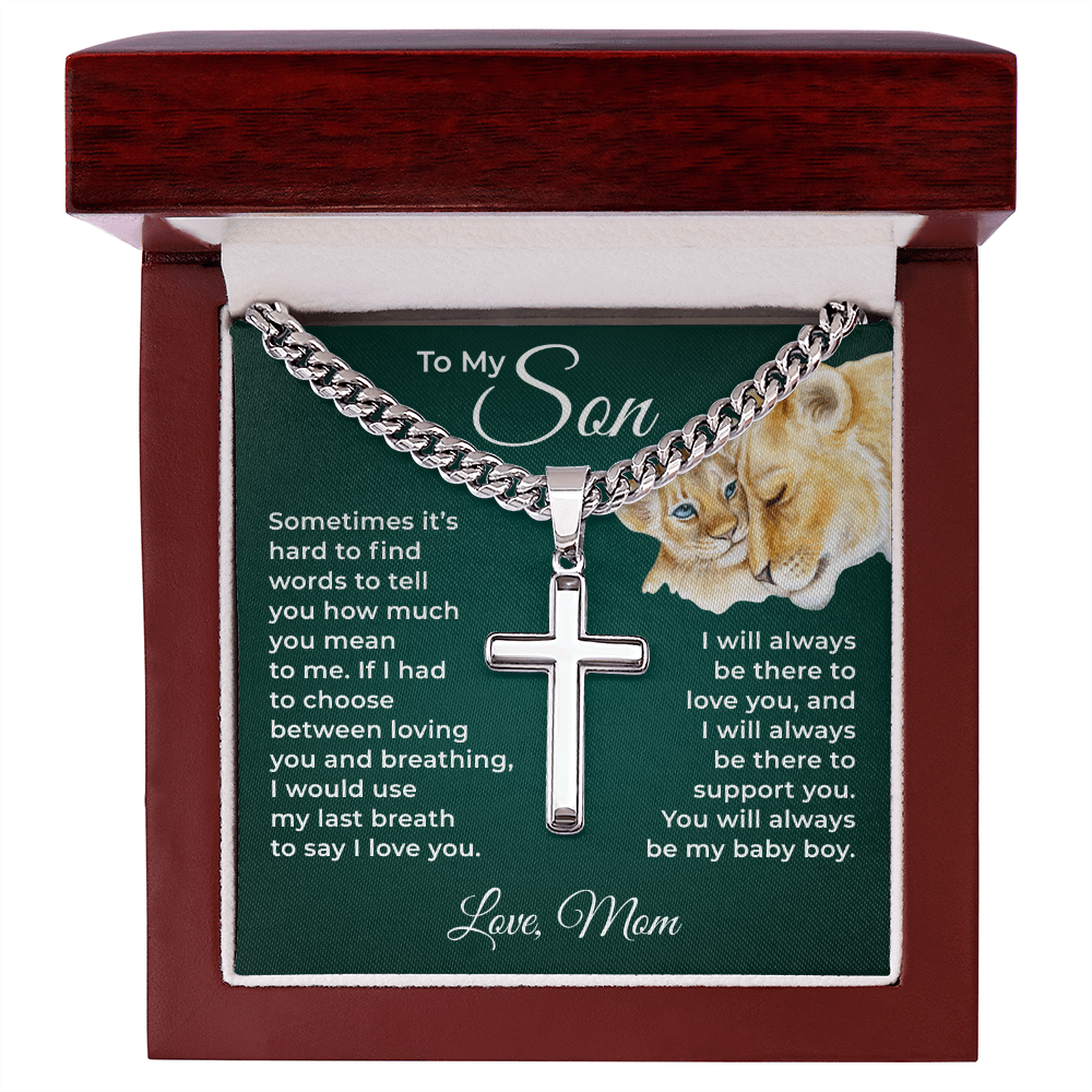 Cuban Chain with Cross Necklace - To My Son "I Love You"