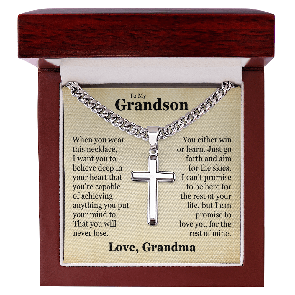 Cross Cuban Link Chain - To My Grandson "You Are Capable of Achieving Anything"