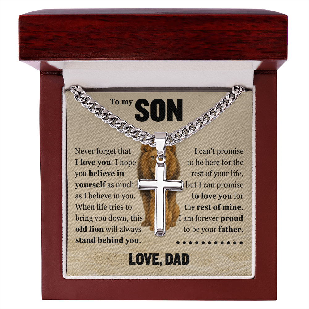 Cross Cuban Link Chain - To My Son "Never Forget That I Love You"