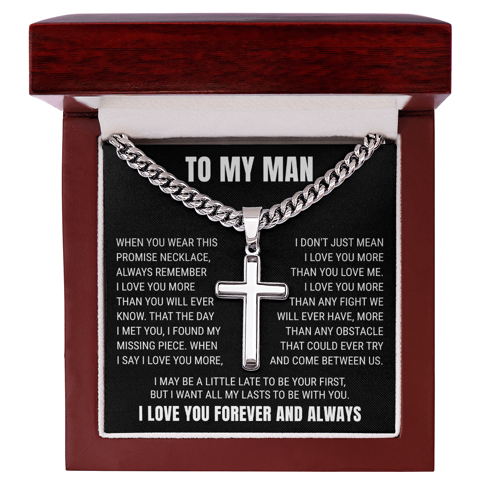 Cross Cuban Link Chain - To My Husband "I Love You More Than You Will Ever Know"