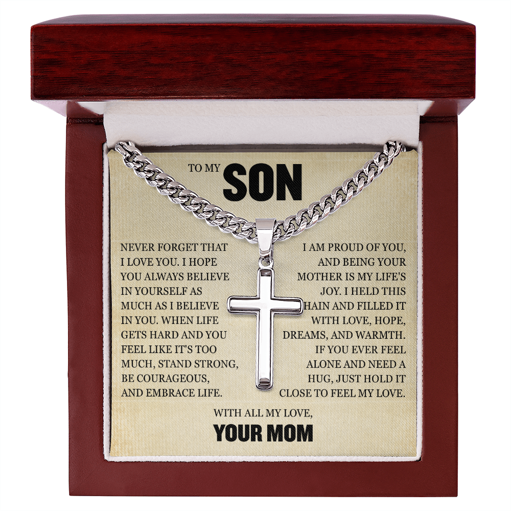 Cross Cuban Link Chain - To My Son "Always Believe in Yourself"