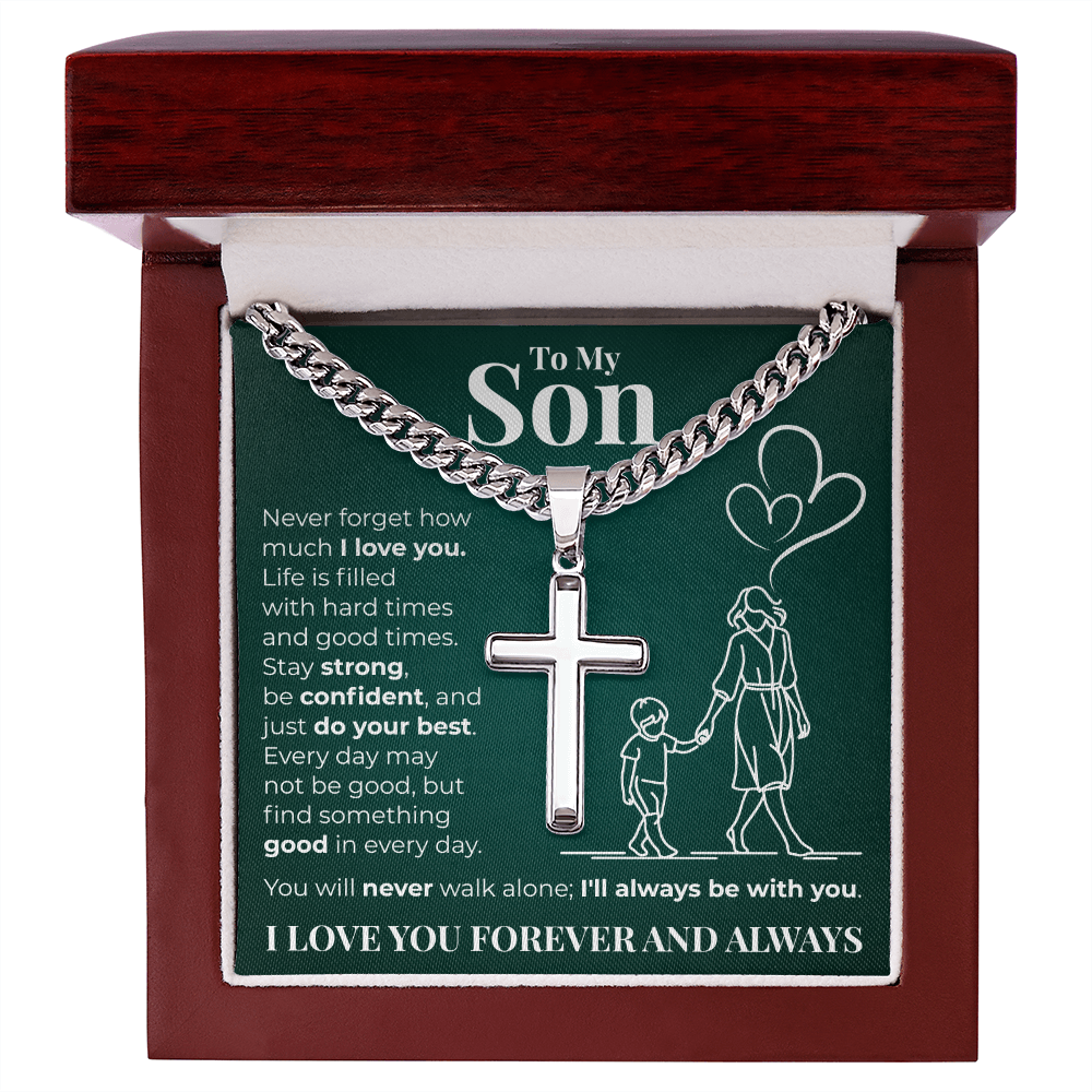 Cuban Chain with Cross Necklace -  To My Son "I Love You"