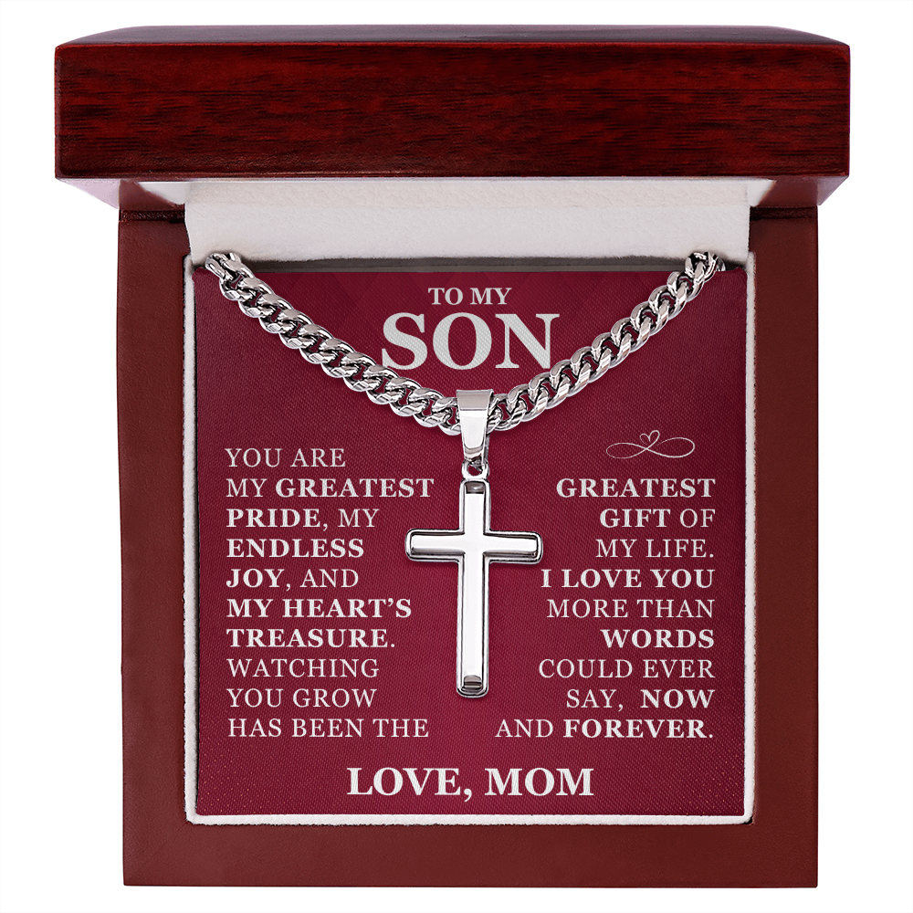 Artisan Cross with Cuban Link Chain - To My Son "I Love You"