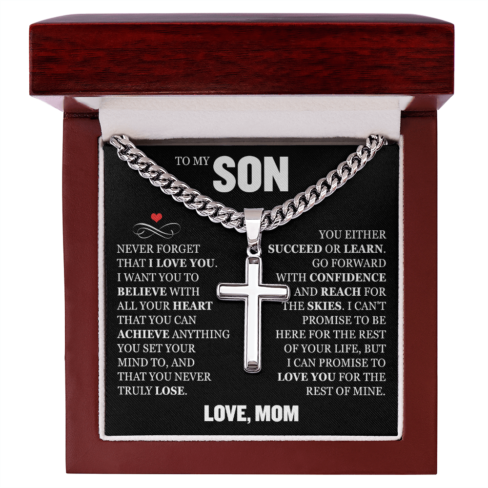 Cross Cuban Link Chain - To My Son "Never Forget That I Love You"